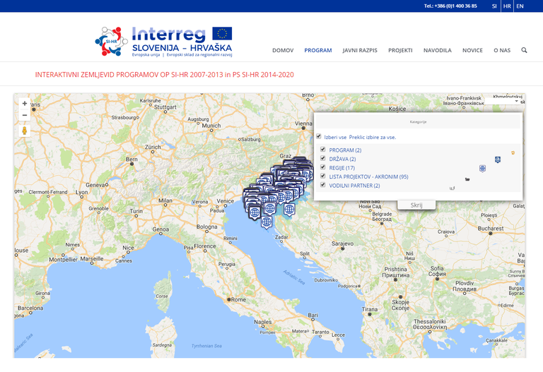 Objavljen interaktivni zemljevid partnerjev in projektov, sofinanciranih v okviru čezmejnega sodelovanja Slovenija-Hrvaška